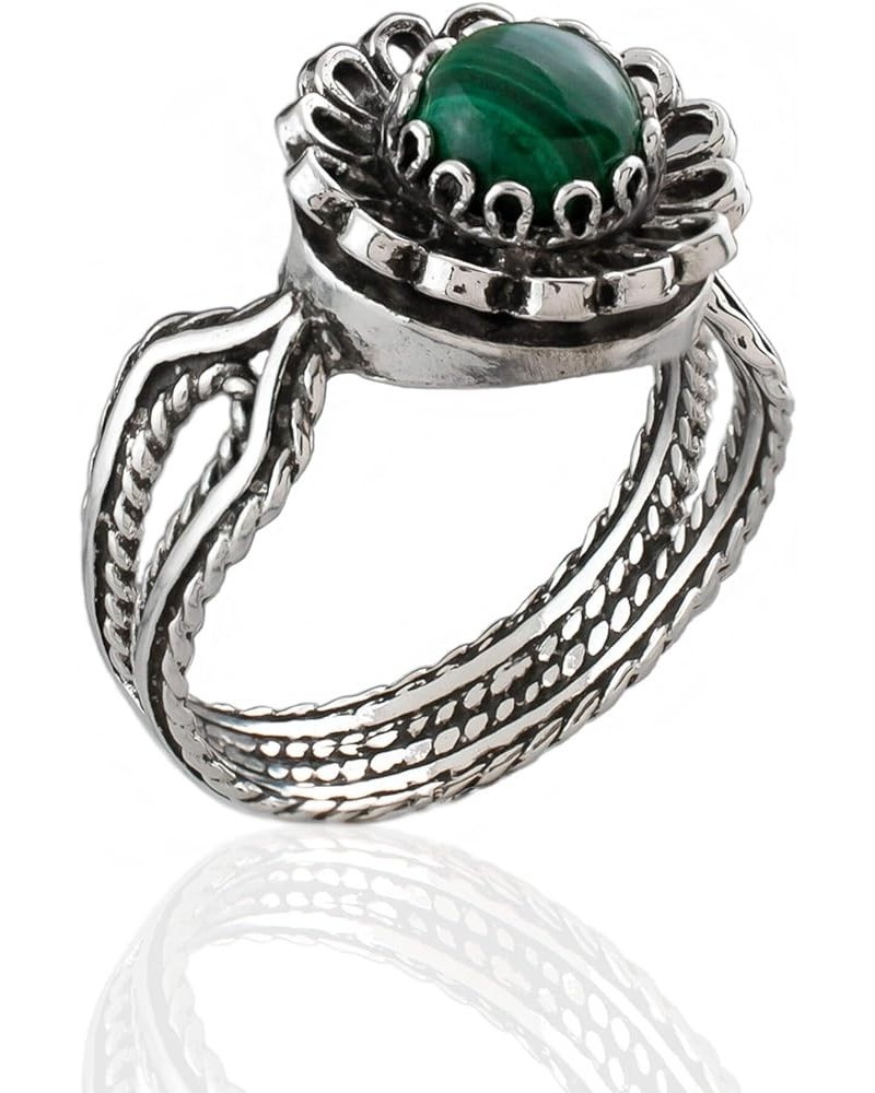 925 Sterling Silver Gemstone Woman Dainty Cocktail Ring, Gift Boxed Malachite $16.80 Rings