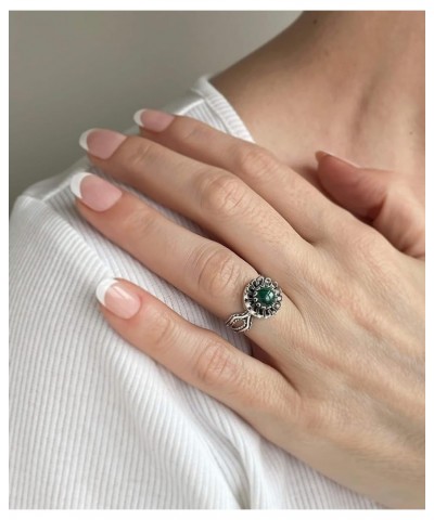 925 Sterling Silver Gemstone Woman Dainty Cocktail Ring, Gift Boxed Malachite $16.80 Rings