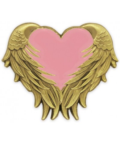 Heart with Angel Wings Enamel Lapel Pin – Enamel Heart Lapel Pin with Antique Gold or Nickel-Plated Angel Wings – Heart Wing ...