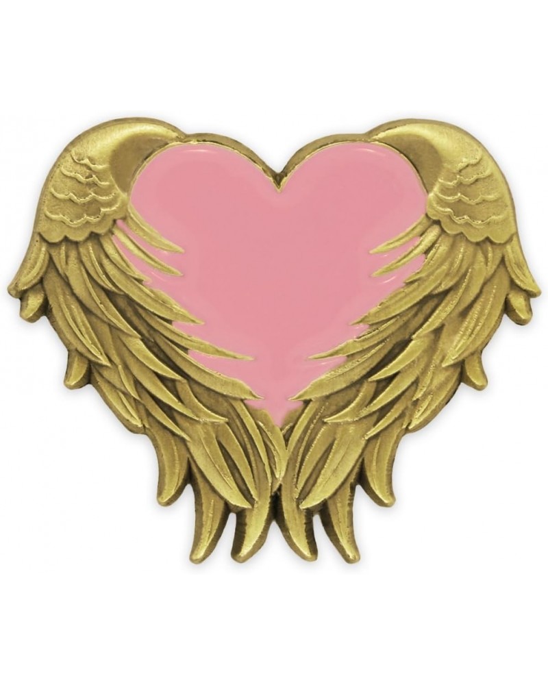 Heart with Angel Wings Enamel Lapel Pin – Enamel Heart Lapel Pin with Antique Gold or Nickel-Plated Angel Wings – Heart Wing ...