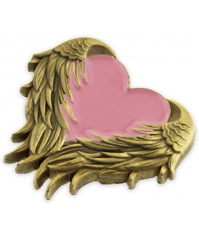 Heart with Angel Wings Enamel Lapel Pin – Enamel Heart Lapel Pin with Antique Gold or Nickel-Plated Angel Wings – Heart Wing ...