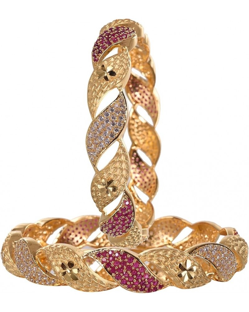 CZ Zirconia Gold Polish Red Diamond Bollywood Indian Bangles Kada Jewelry Women Red 2.6 Inches $11.60 Bracelets