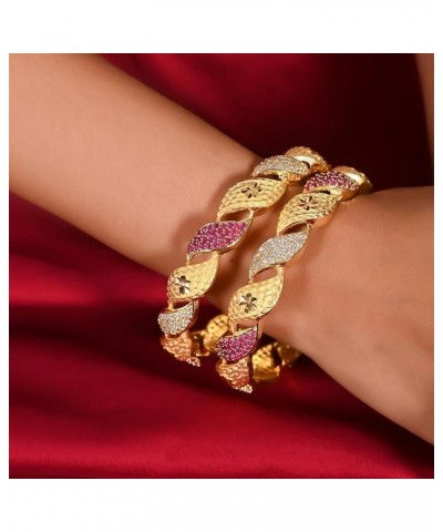 CZ Zirconia Gold Polish Red Diamond Bollywood Indian Bangles Kada Jewelry Women Red 2.6 Inches $11.60 Bracelets