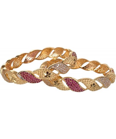 CZ Zirconia Gold Polish Red Diamond Bollywood Indian Bangles Kada Jewelry Women Red 2.6 Inches $11.60 Bracelets