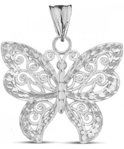 Animal Kingdom Elegant Sterling Silver Filigree & Sparkle-Cut Butterfly Charm Pendant $10.59 Necklaces