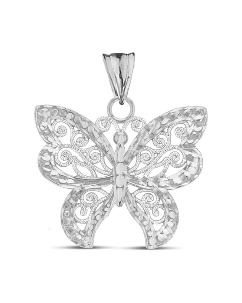 Animal Kingdom Elegant Sterling Silver Filigree & Sparkle-Cut Butterfly Charm Pendant $10.59 Necklaces