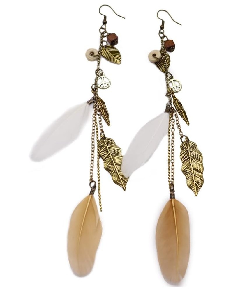 Bohemia Drop Earrings Tassel Feather Trim with Zircon for Women Girls Holiday Birthday Gifts Brown white-1 $9.43 Earrings