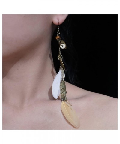 Bohemia Drop Earrings Tassel Feather Trim with Zircon for Women Girls Holiday Birthday Gifts Brown white-1 $9.43 Earrings