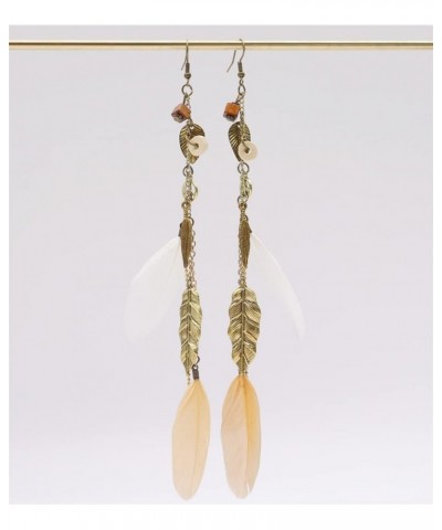 Bohemia Drop Earrings Tassel Feather Trim with Zircon for Women Girls Holiday Birthday Gifts Brown white-1 $9.43 Earrings