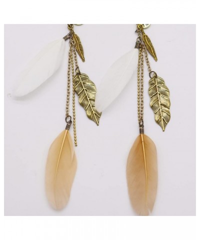 Bohemia Drop Earrings Tassel Feather Trim with Zircon for Women Girls Holiday Birthday Gifts Brown white-1 $9.43 Earrings