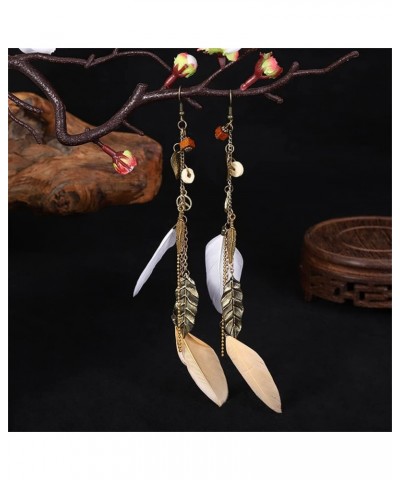 Bohemia Drop Earrings Tassel Feather Trim with Zircon for Women Girls Holiday Birthday Gifts Brown white-1 $9.43 Earrings