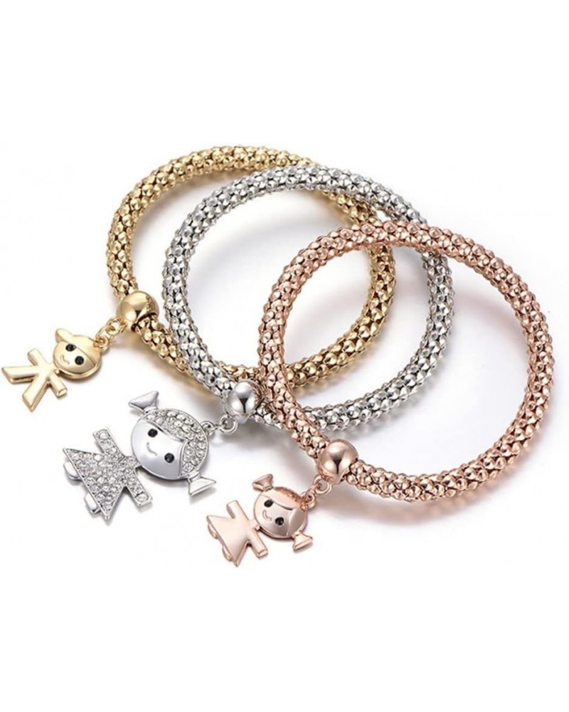 Crystal Charms Multilayer Bracelets - 3PCS Gold/Silver/Rose Gold Corn Chain Bracelet for Women, Tree of Life Heart Shaped Str...