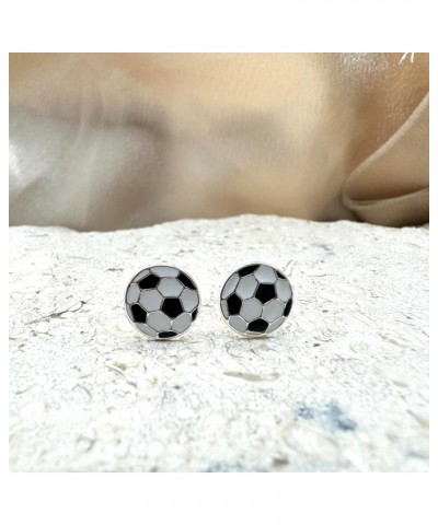 Hypoallergenic 925 Sterling Silver Round Soccer Ball Stud Earrings with Silicone Coated Push Backs for Baby, Girls, Teens and...