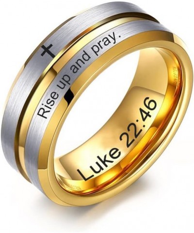 SHNIAN Lord's Prayer Cross Ring hypotenuse Grooved Center Tungsten Carbide Ring Customize Scripture Ring High Polished Weddin...