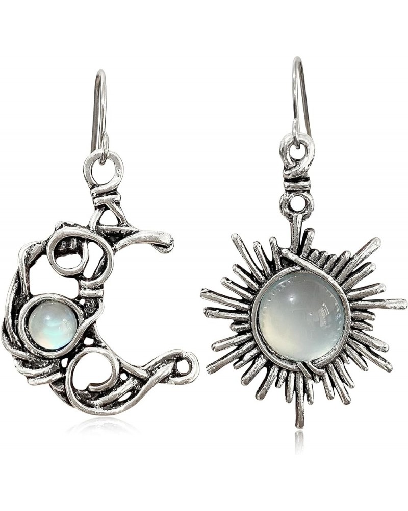 Unique Charm Abstract Hollow Black Vintage Silver Black Asymmetry Moon Star Sun Dangle Drop Earrings Personalized Moonstone M...