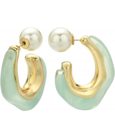 Acrylic Resin C Shape Open Hoop Earrings with Pearl Ball Back Hypoallergenic Double Sided Faux Pearl Statement Hoop Earrings ...