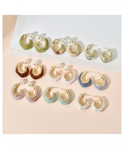 Acrylic Resin C Shape Open Hoop Earrings with Pearl Ball Back Hypoallergenic Double Sided Faux Pearl Statement Hoop Earrings ...