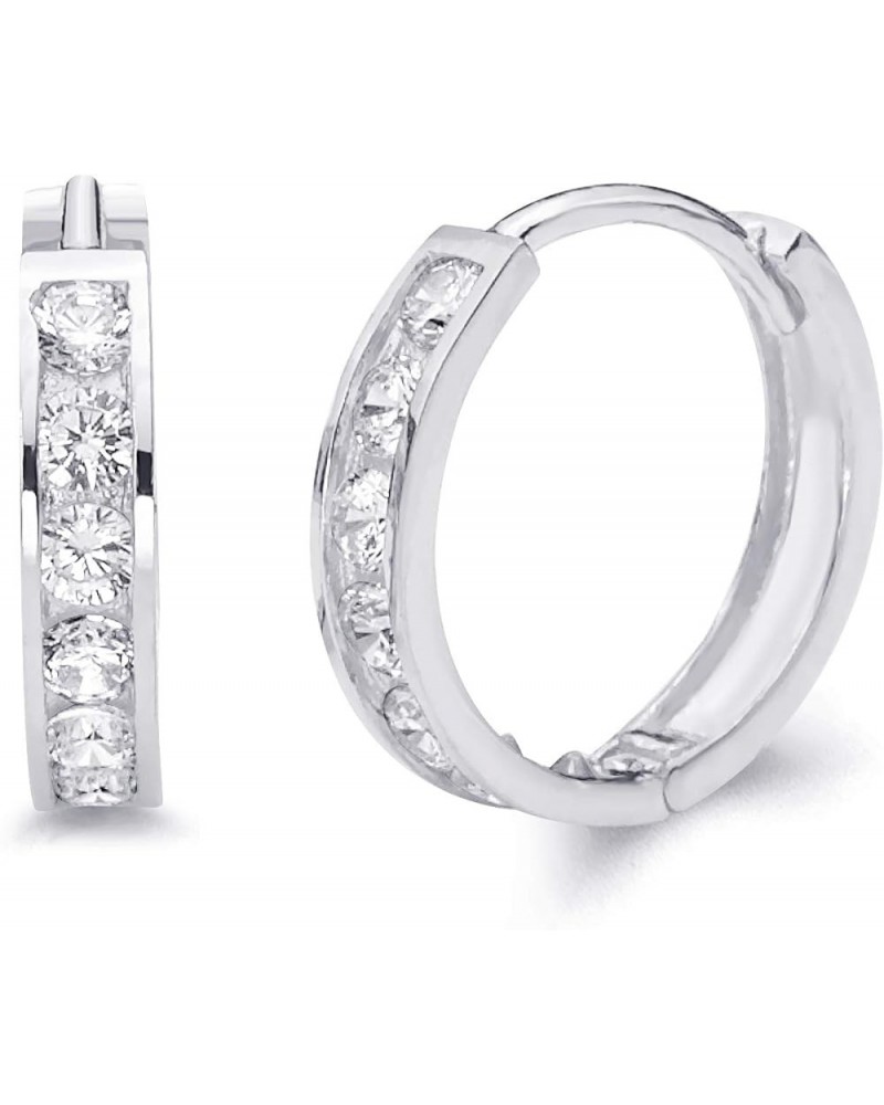 14k REAL White Gold 3mm Thickness CZ Channel Set Hoop Huggie Earrings - 3 Different Size Available 17 mm $56.00 Earrings