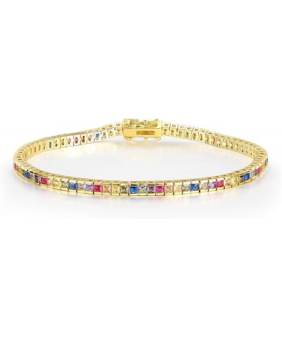 2 * 2mm Rainbow Square Tennis Bracelet, 2.0mm Thin 18K White/Yellow Gold Plated Square Colorful Cubic Zirconia Tennis Bracele...