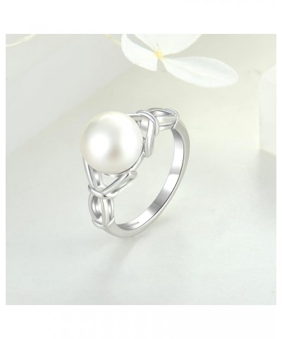 Pearl Rings for Women Sterling Silver,10mm Cultured Freshwater Pearl Rings Band Engagement Rings for Women size5-10 8mm pearl...