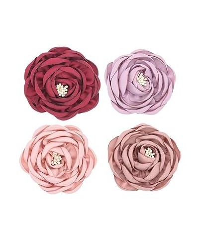 4Pcs Fabric Camellia Flower Pin Brooch and Hair Clip, Elegant Large Floral Brooches for Women Girls Wedding Party Dress Scarf...