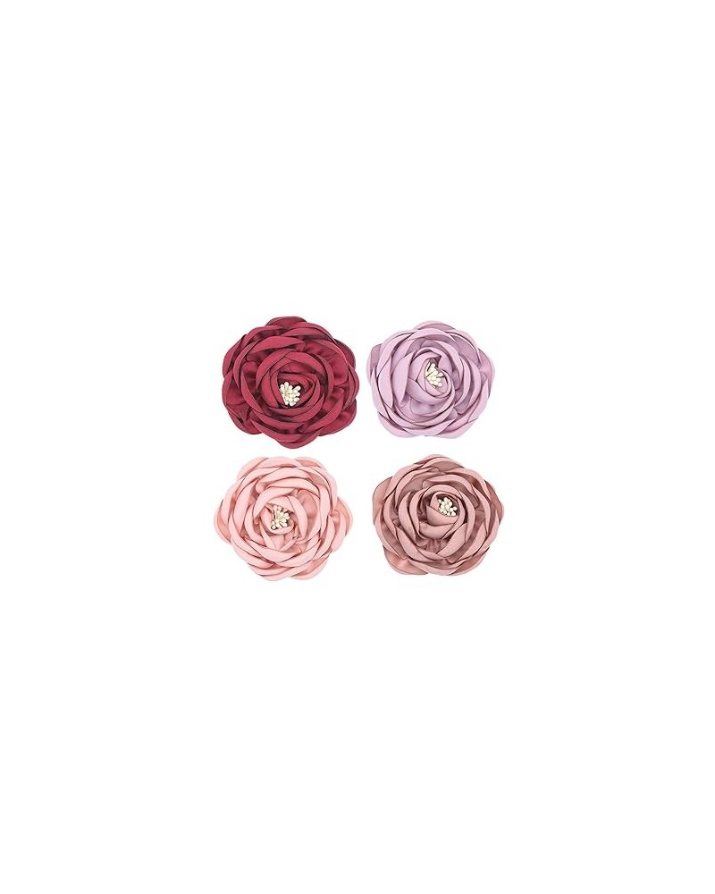 4Pcs Fabric Camellia Flower Pin Brooch and Hair Clip, Elegant Large Floral Brooches for Women Girls Wedding Party Dress Scarf...