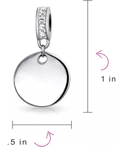 Engravable A-Z Monogram AQUA Crystal Accent Bale Dangle Round Circle Disc Shaped Alphabet Initial Charm Bead For Women Teen ....