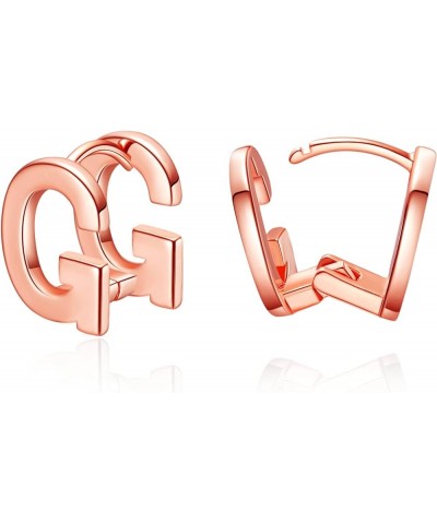 Chunky Gold Plated Initial Hoop Earrings for Women 14K Gold Plated Letters A-Z Hoop Earrings for Women G : Rose Gold Plated $...