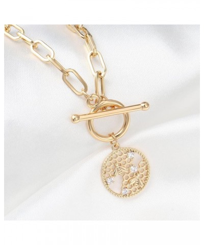 18K Gold Plated Sun Moon Star Compass Heart Lock Pendant Necklace Toggle Paperclip Chain Necklace Hypoallergenic Jewelry Gift...