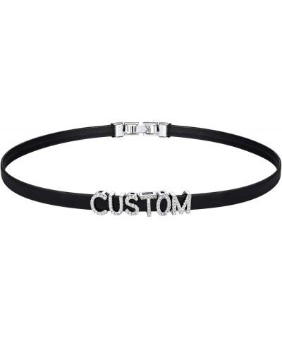 Black Leather Collar Custom Name Choker Necklaces for Women 18K Gold Plated Letter Charm Personalized Jewelry for Women Cospl...