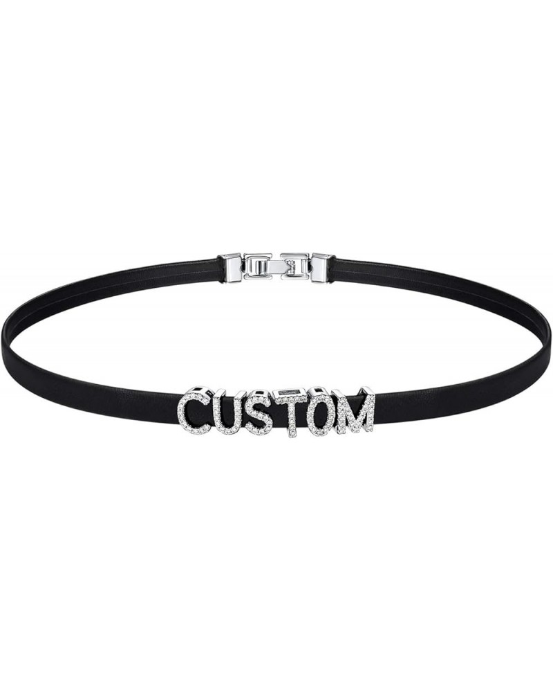 Black Leather Collar Custom Name Choker Necklaces for Women 18K Gold Plated Letter Charm Personalized Jewelry for Women Cospl...