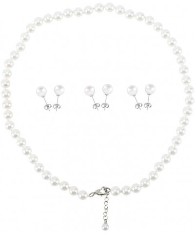 Faux Hand Knotted Glass Imitation Pearls Necklace Earring Jewelry 4 Set for Women and Girls White 8mm 14.5inch $6.88 Necklaces