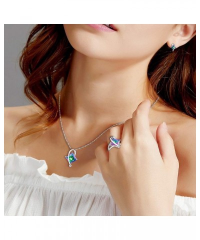 Charm Created Topaz Big Square Crystal Necklace Stud Earrings Rings Party Jewelry Set for Women Multicolor $9.85 Jewelry Sets