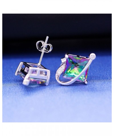 Charm Created Topaz Big Square Crystal Necklace Stud Earrings Rings Party Jewelry Set for Women Multicolor $9.85 Jewelry Sets