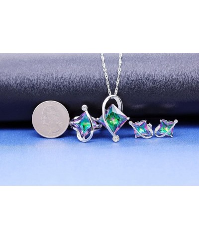 Charm Created Topaz Big Square Crystal Necklace Stud Earrings Rings Party Jewelry Set for Women Multicolor $9.85 Jewelry Sets