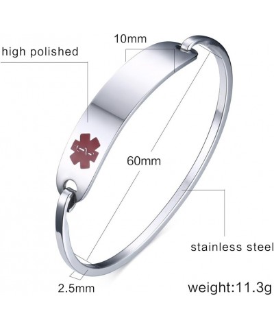 Free Custom Engraving Stainless Steel Catch Hook Oval Fit Medical Alert ID Bangle Bracelet (Silver-60mm, Custom Engrave**) $1...