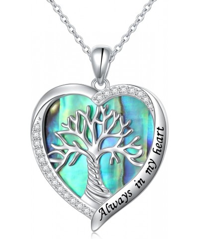 Tree of Life Necklace 925 Sterling Silver Heart Tree of Life Pendant Abalone Shell Tree Necklaces Jewelry for Women Wife Mom ...