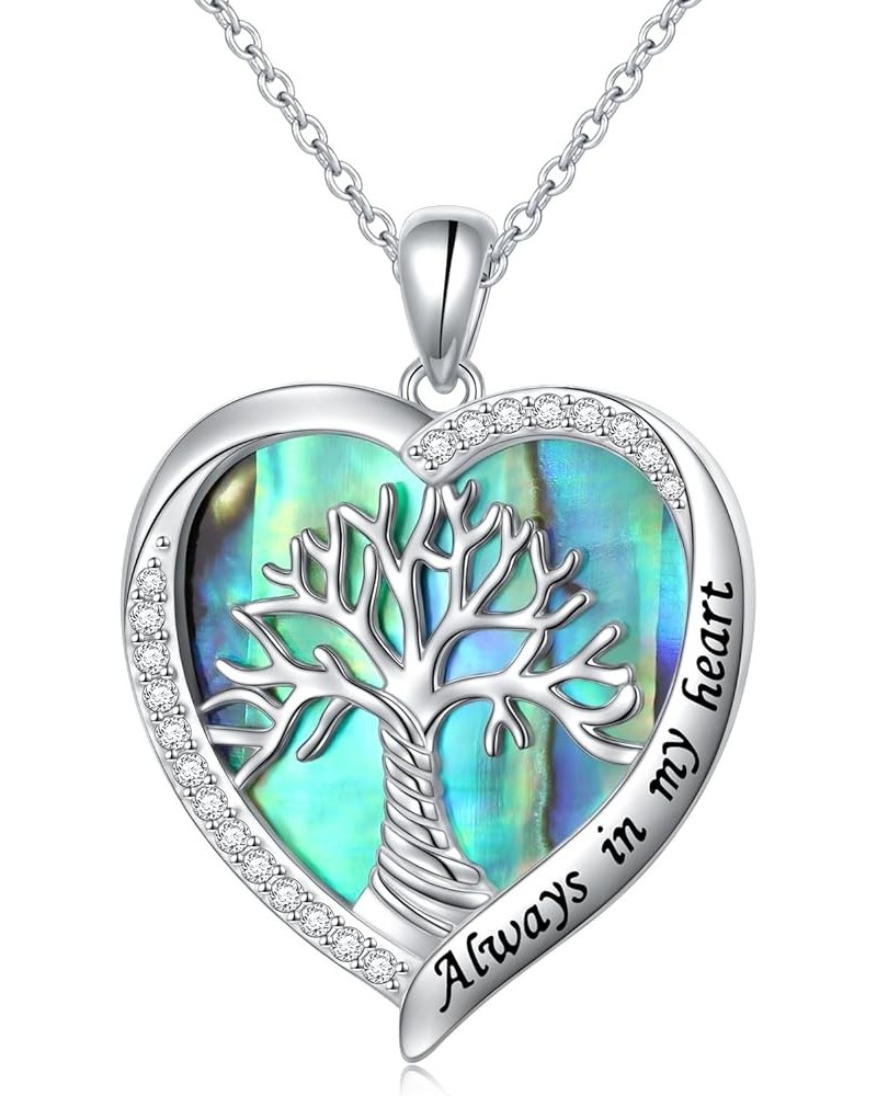 Tree of Life Necklace 925 Sterling Silver Heart Tree of Life Pendant Abalone Shell Tree Necklaces Jewelry for Women Wife Mom ...