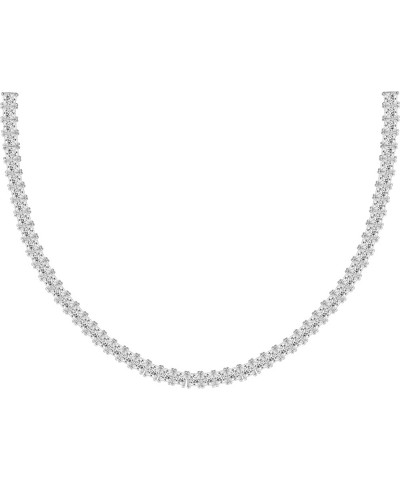 Rhodium Plated Solid 925 Sterling Silver Tennis Necklace | Classic Silver Necklace for Women and Men | 3mm-5mm Princess Cut C...