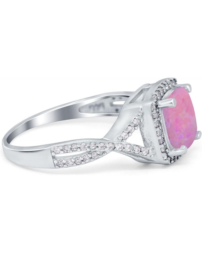 Halo Infinity Shank Engagement Ring Cushion Created Round Cubic Zirconia 925 Sterling Silver Choose Color Lab Pink Opal $17.1...