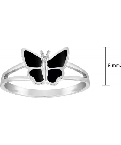 Carefree Fluttering Butterfly Inlaid Simulated Black Onyx .925 Sterling Silver Ring | Elegant Wedding Rings For Women | Casua...