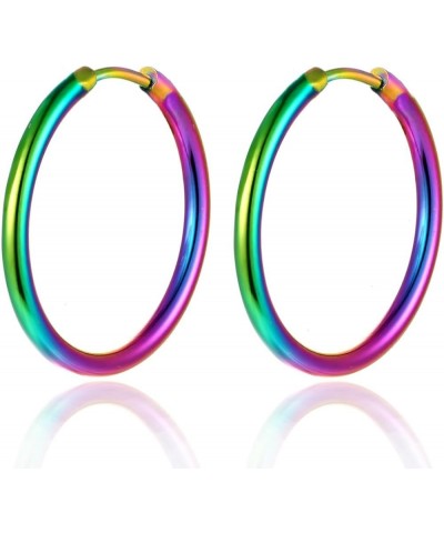 2CM Small Circle Huggie Hinged Hoop Earrings, Oxidized Rainbow Steel Womens, Classic Hoop $7.64 Earrings