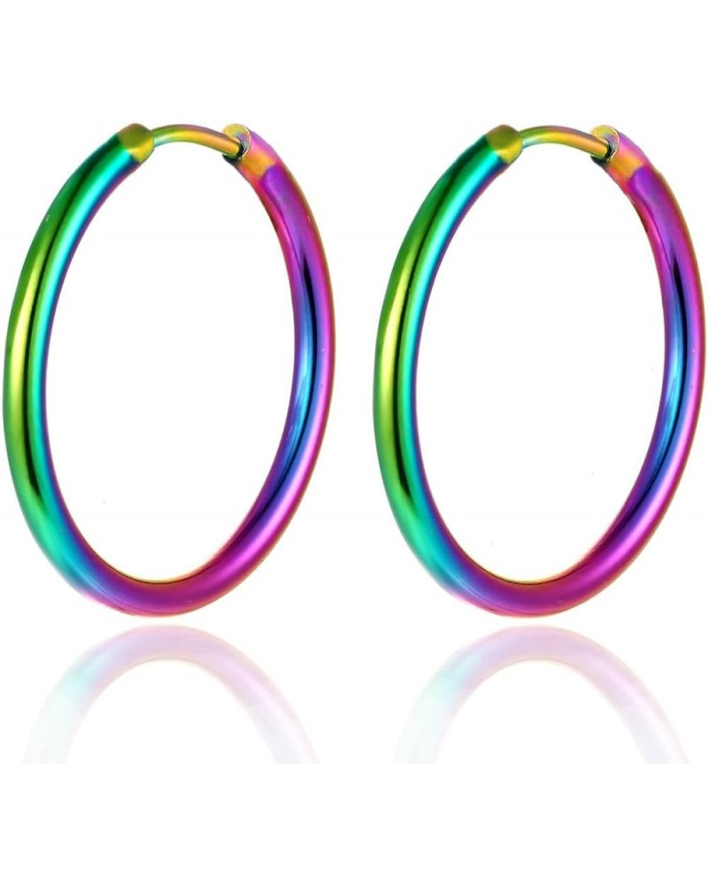 2CM Small Circle Huggie Hinged Hoop Earrings, Oxidized Rainbow Steel Womens, Classic Hoop $7.64 Earrings