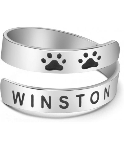 Custom Dog Name Ring Stainless Steel Paw Print Adjustable Rings Dainty Dog Memorial Sympathy Gifts for Women Men Girls Her Pe...