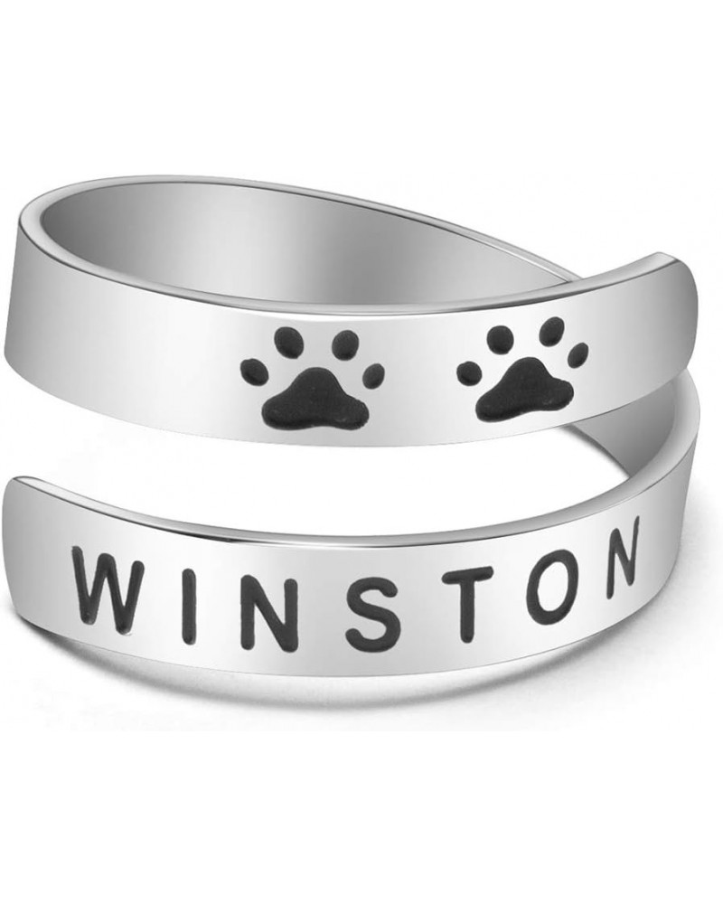 Custom Dog Name Ring Stainless Steel Paw Print Adjustable Rings Dainty Dog Memorial Sympathy Gifts for Women Men Girls Her Pe...