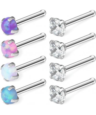 18G 316L Surgical Steel 1.5mm 2mm 2.5mm 3mm Opal & Clear CZ Nose Bone Rings Studs Ring Body Piercing Jewelry 8-16PCS 8PCS - 3...