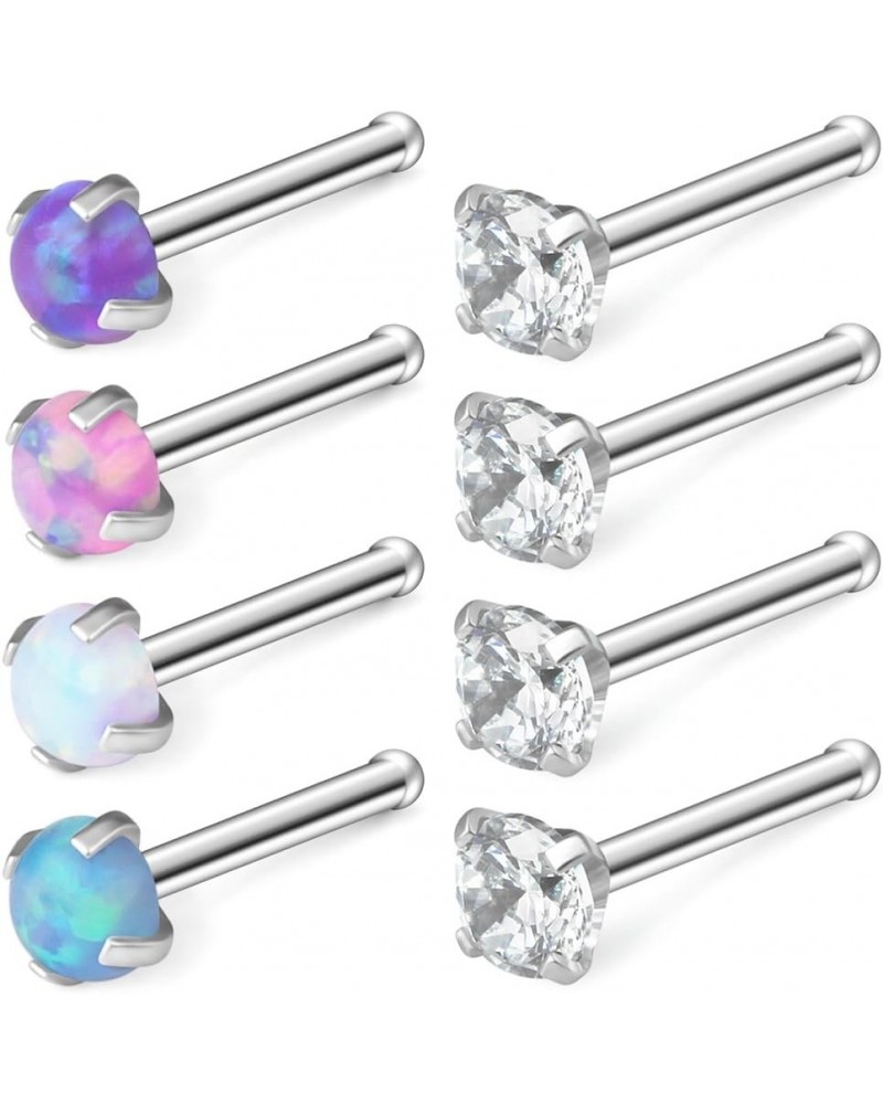 18G 316L Surgical Steel 1.5mm 2mm 2.5mm 3mm Opal & Clear CZ Nose Bone Rings Studs Ring Body Piercing Jewelry 8-16PCS 8PCS - 3...