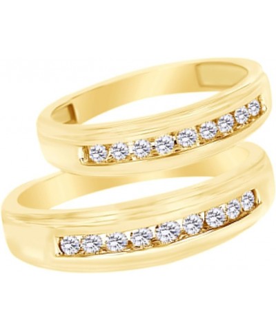 White Natural Diamond His and Hers Wedding Band Ring Set 14K Yellow Gold (0.38 Cttw) Men Size - 10 Women Size - 4 $434.24 Sets