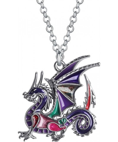 Enamel Dragon Necklace Pendant 20 Inch Chain for Women Girls Jewelry Gifts Purple $9.34 Necklaces