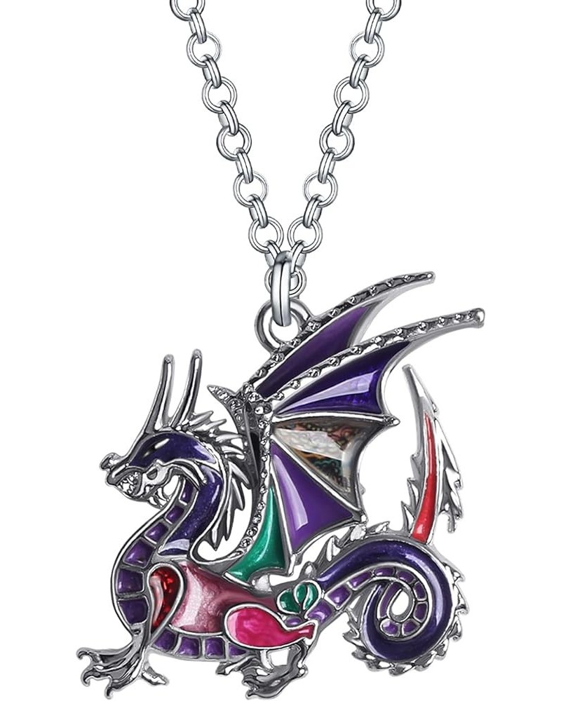 Enamel Dragon Necklace Pendant 20 Inch Chain for Women Girls Jewelry Gifts Purple $9.34 Necklaces